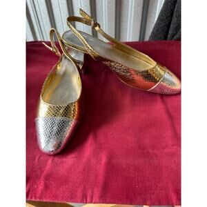 J. Crew Silver and Gold Sling Back Leather Flats New 8.5